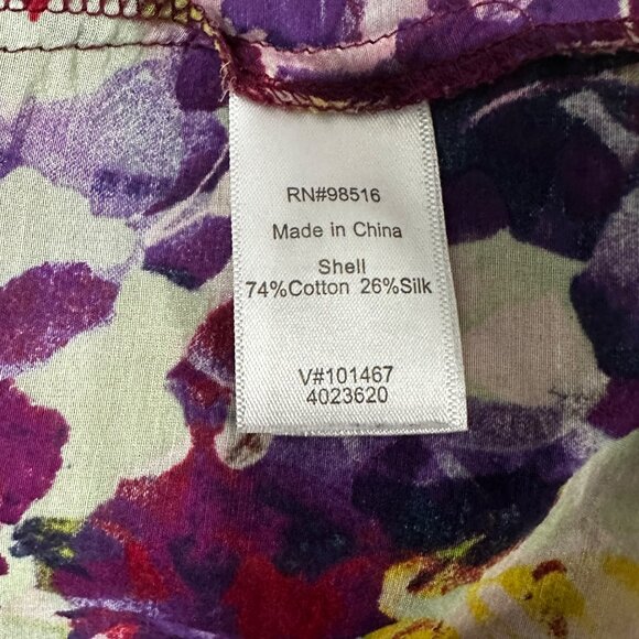 Coldwater Creek sz XL cotton silk purple floral button front blouse FLAW - Picture 6 of 8